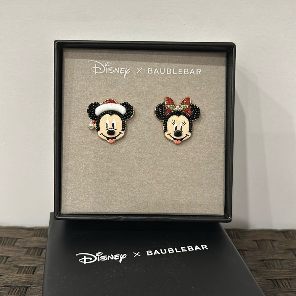 NWT Disney x Baublebar Christmas Mickey & Minnie Earrings